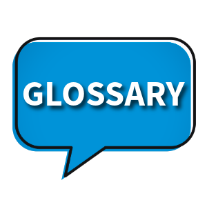 Glossary thumbnail with an A–Z open book icon representing definitions of acronyms and terms used in the Data Hub.