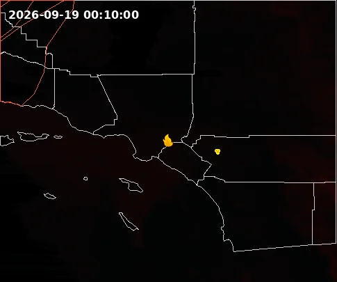 Fire-temperature satellite view for Palos Fire