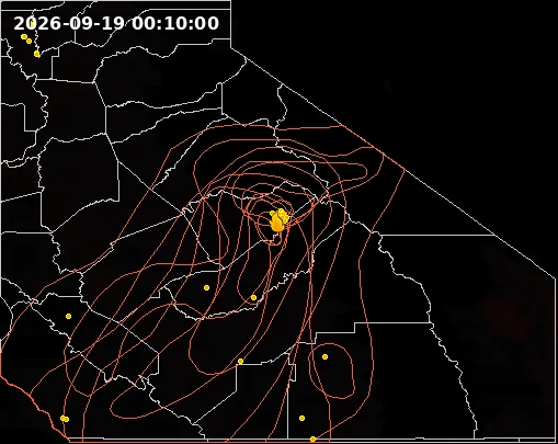 Fire-temperature satellite view for Dome Fire
